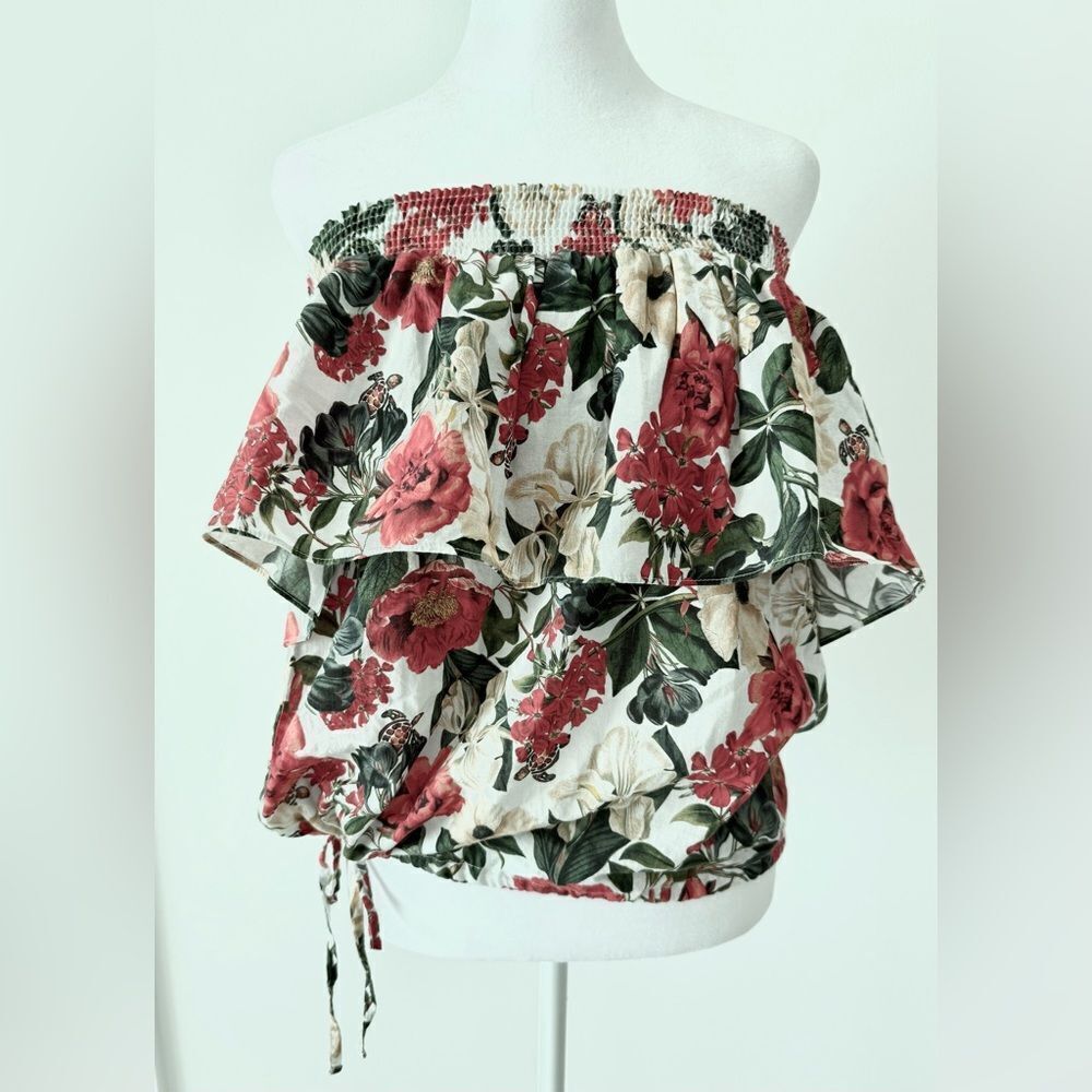 Vilebrequin Women’s Strapless Ruffle Floral Top – 100% Cotton, Lightweight, Clas